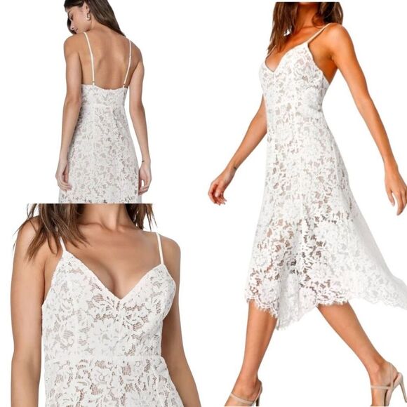Lulu's One Wish Handkerchief Dress White Lace Midi XS Cruise Wedding Event - Picture 5 of 14